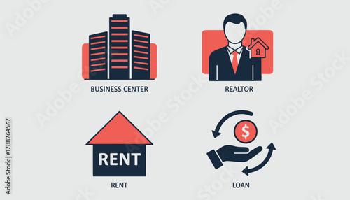 Vector illustration of real estate icons for business, realtor, rent, and loan
