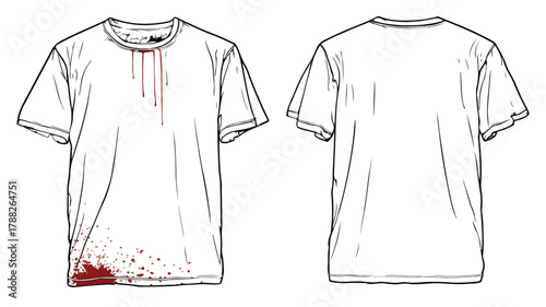 Bloody Shirt Drawing with Front Bottom Blood Stains for Creative Designs