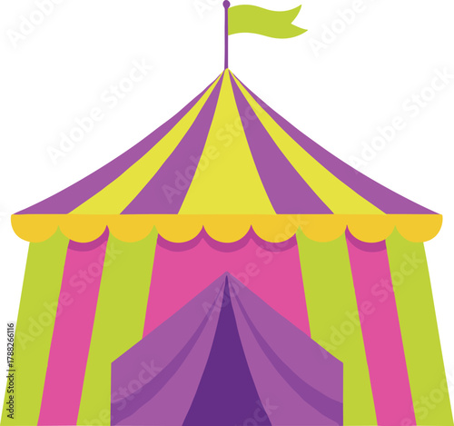 Bright yellow pink and purple circus tent illustration, colorful carnival pavilion design for fair, amusement park, and festival decoration