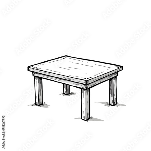 Simple wooden table with four legs in hand-drawn style  