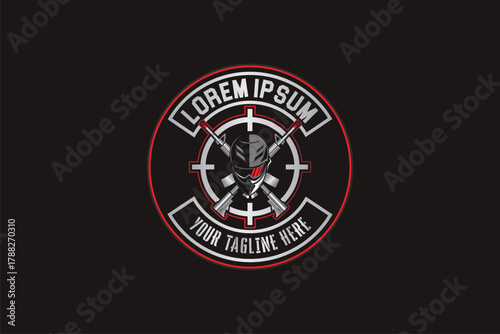 Airsoft gun helmets with cross rifle logo design vector template