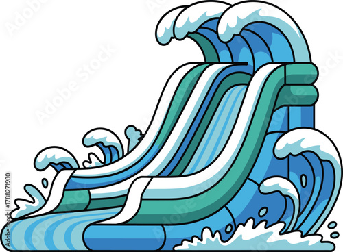 Cartoon Water Slide with Giant Waves Vector Illustration - Summer Waterpark Fun Graphic