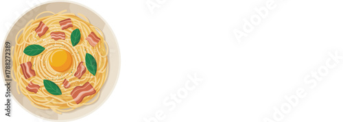 Classic Pasta Carbonara Dish with Bacon and Egg Yolk Vector Illustration - Delicious Italian Food Graphic