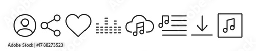 Minimalistic music and social media icons in line art style