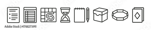 Minimalistic line icons of stationery and office supplies
