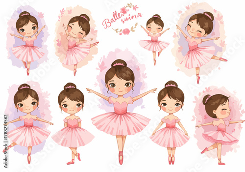 Charming Pink Ballerina Dancers: Group of Sweet Little Girls in Tutus Illustration