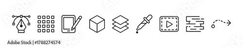 Set of graphic design and editing tools in icon format