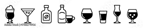 Assorted drink icons: cocktails, spirits, wine, and more