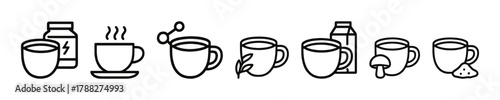 Line art of beverage cups with various ingredients