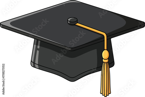 Illustration of a black graduation cap with a golden tassel, symbolizing academic achievement and graduation.