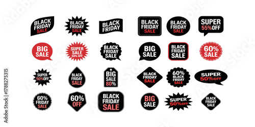 Black friday sale promotion badges, discount labels, and offers