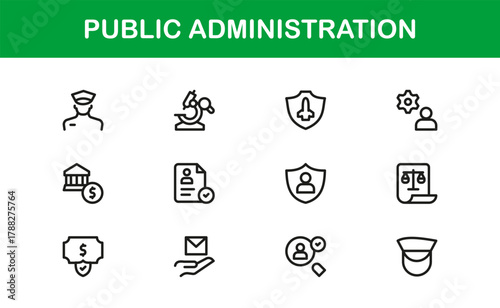 Public Administration Glyph Icon Set. Functional, clear icons for administrative tasks, policy dashboards, and government service tools.
