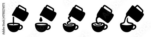Coffee pouring sequence: illustrations of various pouring styles into a cup