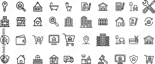Real estate and home property management outline icons collection