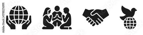 Global peace symbols: unity, harmony, and world connection icons