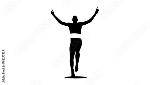 runner crossing finish line, black isolated silhouette