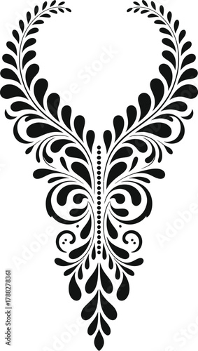 Black Floral Neckline Design with Swirls and Dots