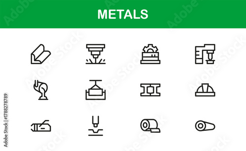 Metals Stroke Assortment Icon. Strong and Creative icons for steel, alloys, and industrial tools
