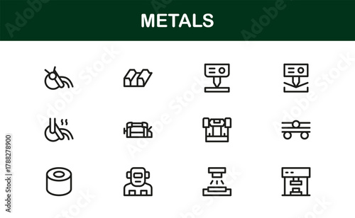 Metals Bold Icon Set. Strong and Sleek icons for industrial metal, steel, and alloy tools
