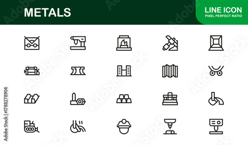 Metals Simple Icon Set. Minimal and Professional icons for construction, metal, and alloy tools
