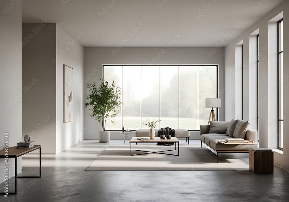 Fototapeta premium Elegant interior showcases a spacious living room with modern sophistication