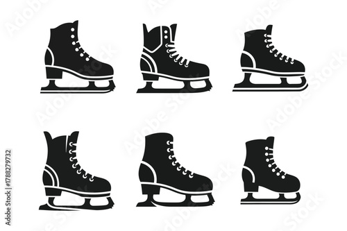 Collection of ice skates silhouette vector for winter sports theme