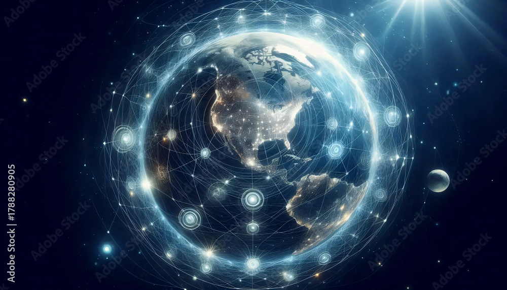 Obraz premium Planetary energy grids, Ai generated image
