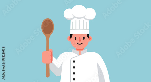 Smiling chef with wooden spoon