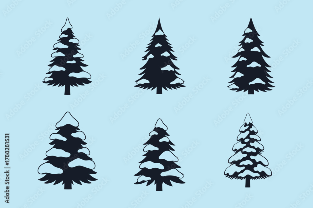 Obraz premium Pine tree covered with snow icon silhouette vector