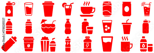 Collection of Red Drink and Beverage Icons
