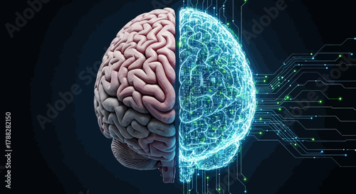 Brain and artificial intelligence concept with transparent background