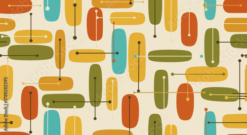 Seamless pattern of mid-century modern shapes and lines