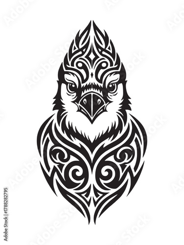 Tribal Blue Jay Head Tattoo. Tribal tattoo design of a fierce bird of prey head.