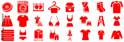 Red Icons of Clothing, Laundry, and Accessories