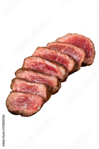 Grilled beef slices isolated on transparent background.