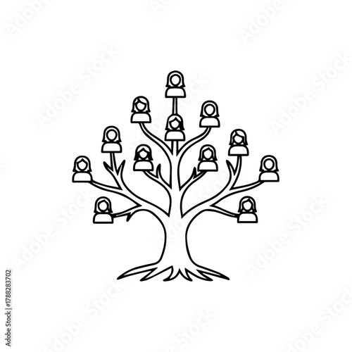 Family Tree Illustration Showing Generations of People Connected in a Genealogical Structure
