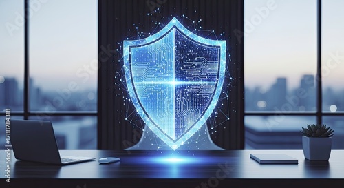 Digital Security Shield Protecting Business Data in Modern Office