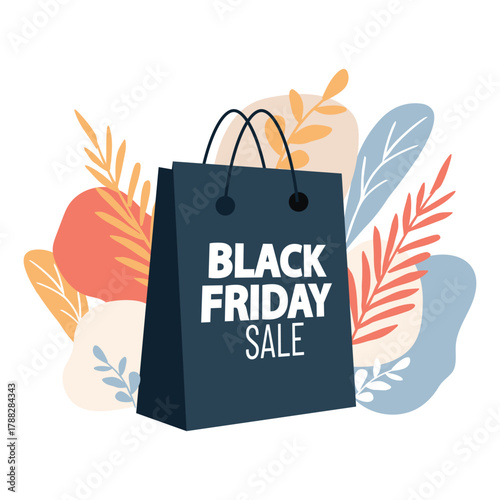 Black Friday sale shopping bag illustration