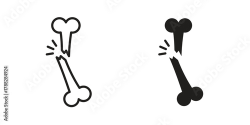 Broken bone icon illustration, thin line vector, web design sign,