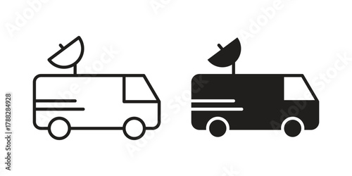 Broadcast van icon illustration, thin line vector, web design sign,