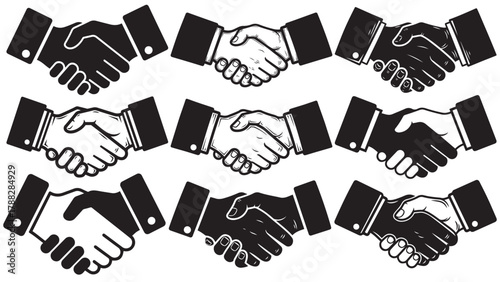 Woodcut Handshake Deal Emblem — Vintage Contract and Partnership Icon for Business Negotiation, Trust, and Corporate Agreements