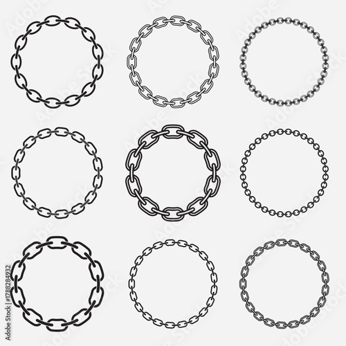 Round frame chain vector silhouette isolated on white background. Round chain icon vector. Chain vector logo design template in black color. Vector Illustration.