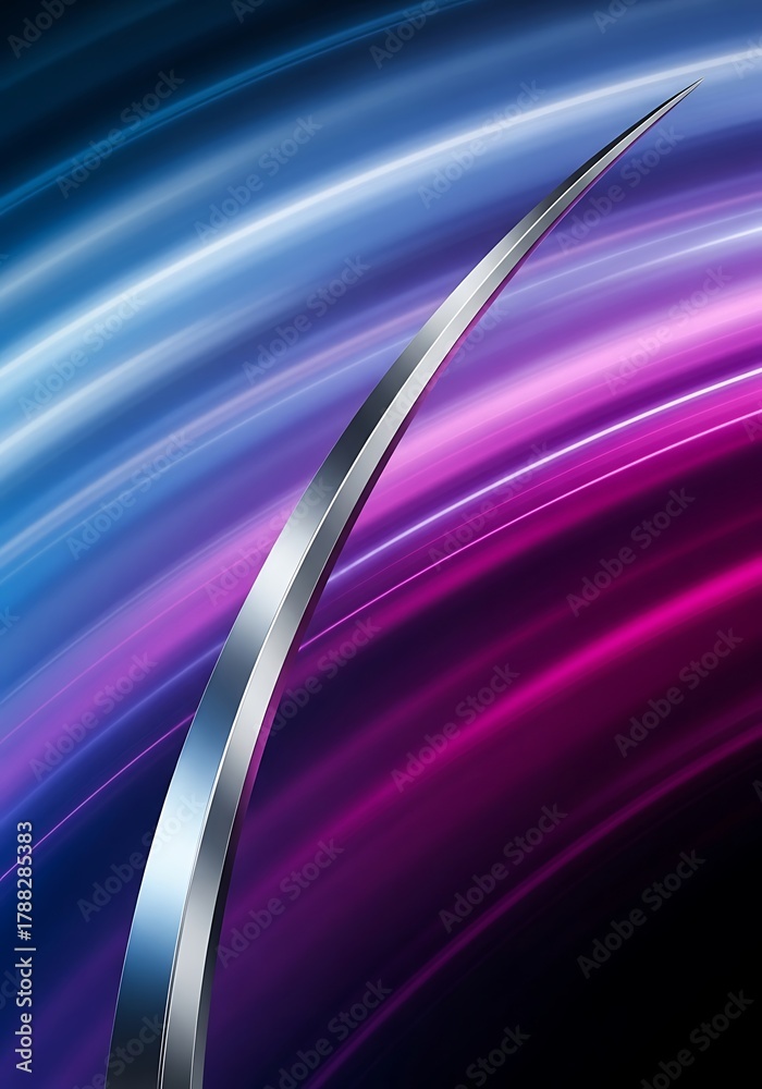 Obraz premium Sleek chrome arc intersecting flowing colorful light trails background