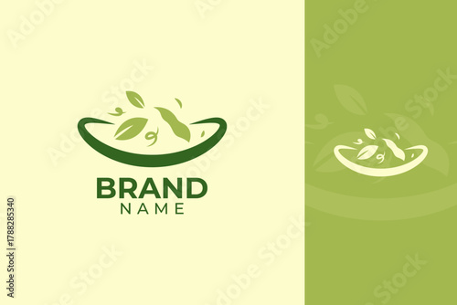 Healthy Food and Vegan Brand Logo Design with Green Leaf and Natural Style Vector