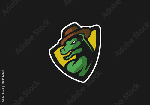 green dinosaur logo template mascot logo, t rex vector illustration design