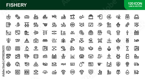Fishery Modern Icon Set. Clean and Minimal icons for fishing, aquaculture, and seafood industry
