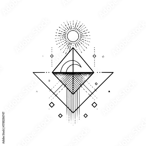 Unlock the secrets of the universe with this stunning geometric design featuring the sun and moon today