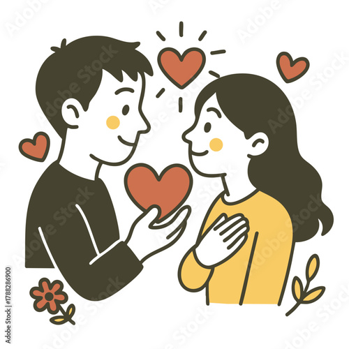 Couple love heart romance happiness illustration flower smiling together relationship