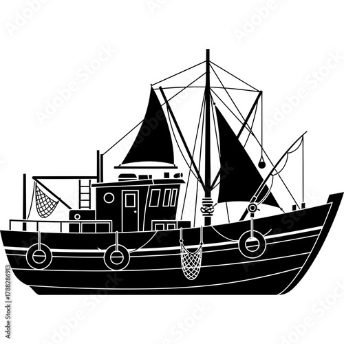 Majestic fishing trawler sails the open sea ready for a bountiful catch