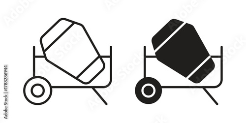 cement mixers icon illustration, thin line vector, web design sign,